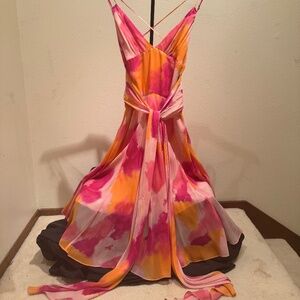 Vintage Y2K BCBG Max Azria watercolor swirl cocktail dress.